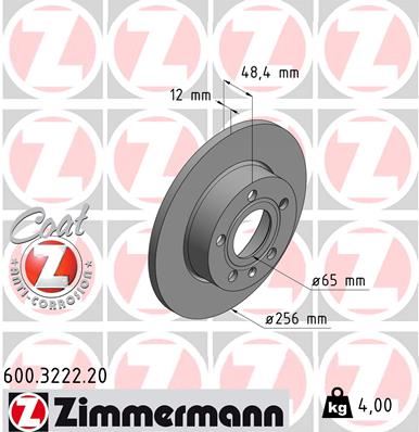 ZIMMERMANN 600.3222.20 Fren Sistemleri Fren Diski - VW CADDY III Kasa/büyük limuzin (2KA, 2KH, 2CA, 2CH) uyumlu