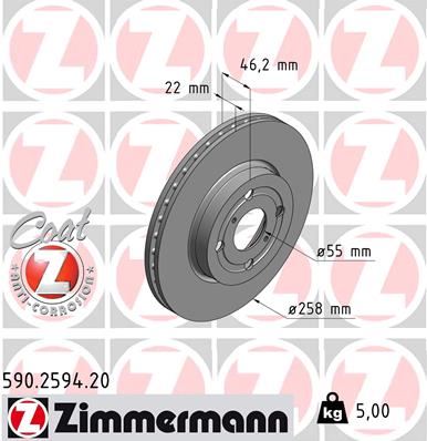 ZIMMERMANN 590.2594.20 Fren Sistemleri Fren Diski - TOYOTA YARIS (_P13_) uyumlu