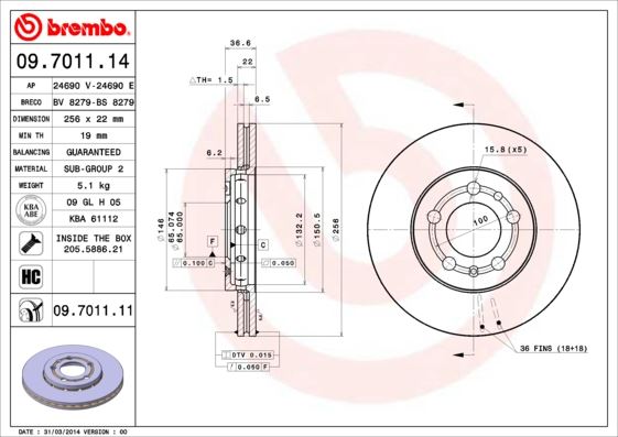 BREMBO 09.7011.14 Fren Sistemleri Fren Diski - SEAT IBIZA IV (6J5, 6P1) uyumlu