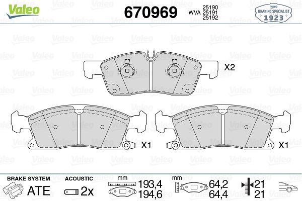VALEO 670969 Fren Sistemleri Fren Balatası - JEEP GRAND CHEROKEE IV (WK, WK2) uyumlu