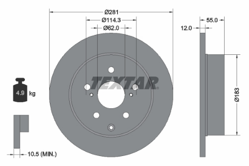 TEXTAR 92162103 Fren Sistemleri Fren Diski - TOYOTA RAV 4 III (_A3_) uyumlu
