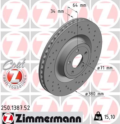ZIMMERMANN 250.1387.52 Fren Sistemleri Fren Diski - FORD USA MUSTANG Coupe uyumlu