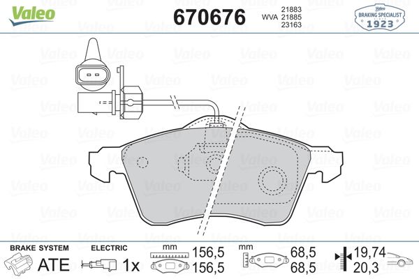 VALEO 670676 Fren Sistemleri Fren Balatası - VW TRANSPORTER T4 Minibüs/Otobüs (70B, 70C, 7DB, 7DK, 70J, 70K, uyumlu