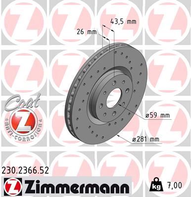 ZIMMERMANN 230.2366.52 Fren Sistemleri Fren Diski - FIAT BRAVO II (198_) uyumlu