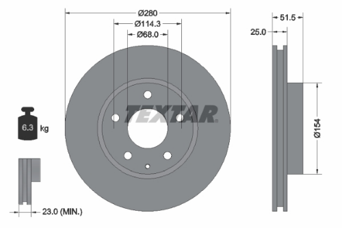 TEXTAR 92267503 Fren Sistemleri Fren Diski - MAZDA 3 (BM, BN) uyumlu