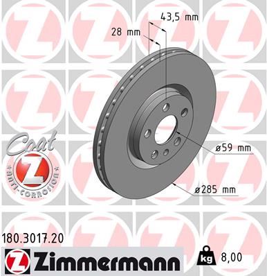 ZIMMERMANN 180.3017.20 Fren Sistemleri Fren Diski - PEUGEOT 807 (EB_) uyumlu
