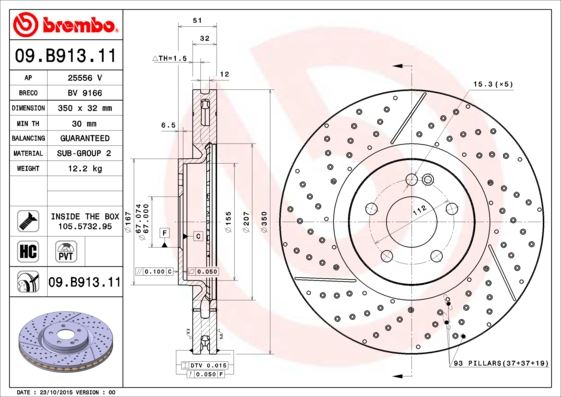 BREMBO 09.B913.11 Fren Sistemleri Fren Diski - MERCEDES-BENZ CLA Coupe (C117) uyumlu