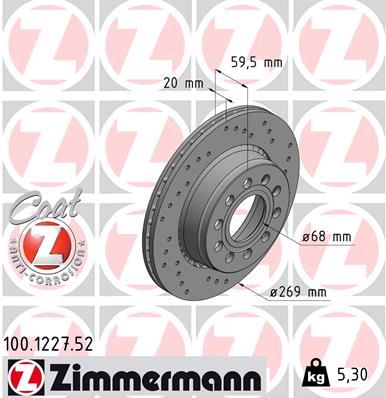 ZIMMERMANN 100.1227.52 Fren Sistemleri Fren Diski - AUDI V8 (441, 442, 4C2, 4C8) uyumlu