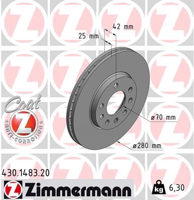 ZIMMERMANN 430.1483.20 Fren Sistemleri Fren Diski - OPEL ASTRA H Station wagon (A04) uyumlu
