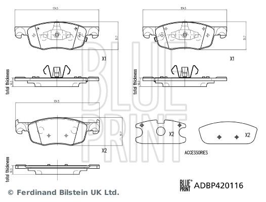 BLUE PRINT ADBP420116 Fren Sistemleri Fren Balatası - TOYOTA YARIS (_P21_, _PA1_, _PH1_) uyumlu