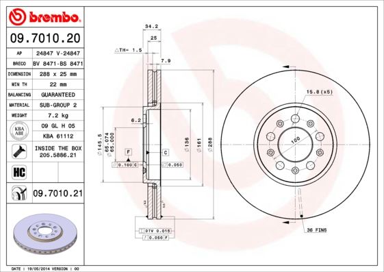 BREMBO 09.7010.21 Fren Sistemleri Fren Diski - AUDI A3 (8L1) uyumlu