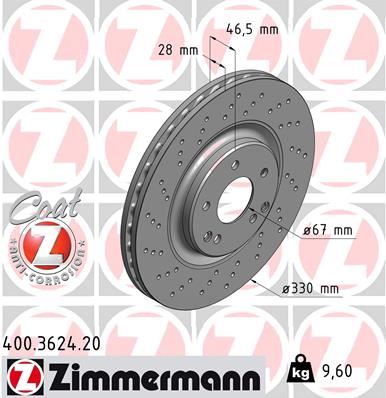 ZIMMERMANN 400.3624.20 Fren Sistemleri Fren Diski - MERCEDES-BENZ C-SERISI T-Model (S203) uyumlu