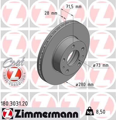 ZIMMERMANN 180.3031.20 Fren Sistemleri Fren Diski - CITROËN JUMPER II Minibüs/Otobüs uyumlu