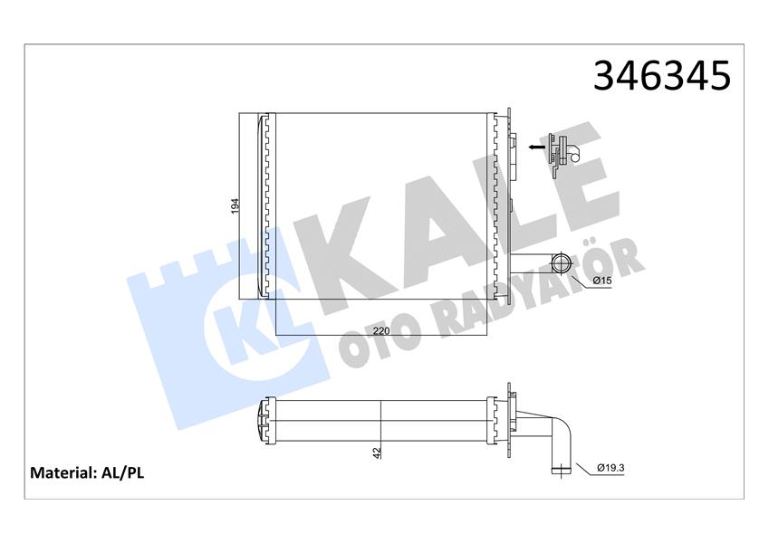 KALE OTO RADYATÖR 346345 İklimlendirme Sistemi İç Mekan Isı Değiştirici - FIAT PALIO (178_, 171_, 371_) uyumlu
