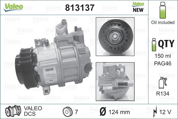 VALEO 813137 İklimlendirme Sistemi Kompresör Parçaları - MERCEDES-BENZ C-SERISI T-Model (S204) uyumlu
