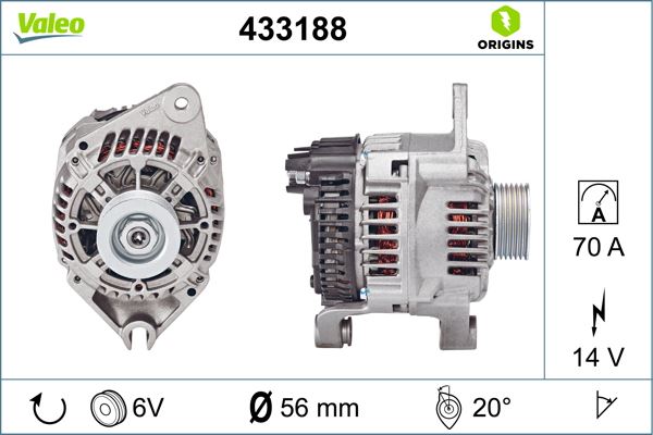 VALEO 433188 Elektrik Sistemi Alternatör - CITROËN BX (XB-_) uyumlu