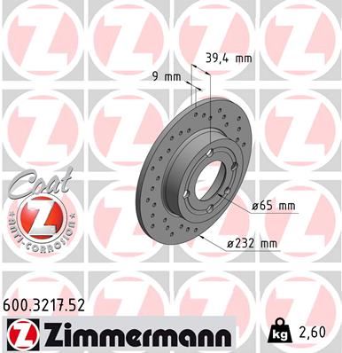 ZIMMERMANN 600.3217.52 Fren Sistemleri Fren Diski - VW POLO III CLASSIC (6V2) uyumlu