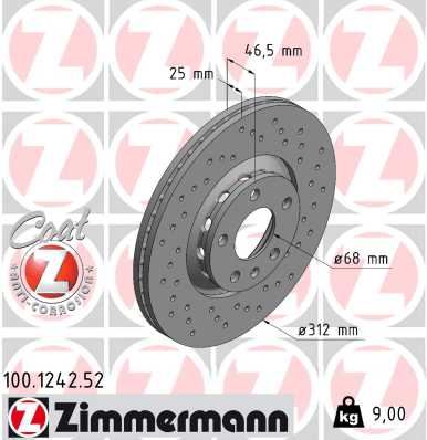 ZIMMERMANN 100.1242.52 Fren Sistemleri Fren Diski - AUDI A6 C5 (4B2, 4B4) uyumlu