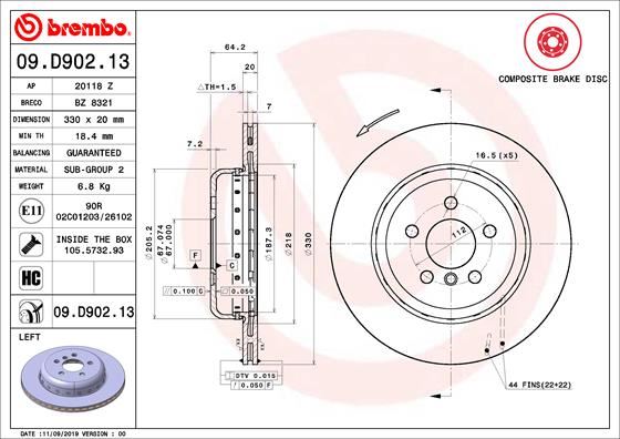 BREMBO 09.D902.13 Fren Sistemleri Fren Diski - BMW 7 (G11, G12) uyumlu