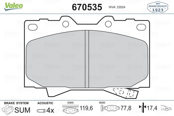 VALEO 670535 Fren Sistemleri Fren Balatası - TOYOTA LAND CRUISER 100 (_J1_) uyumlu