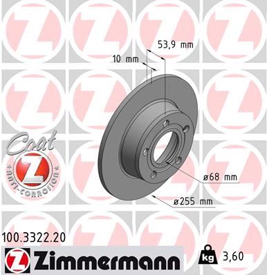 ZIMMERMANN 100.3322.20 Fren Sistemleri Fren Diski - AUDI A6 C5 (4B2, 4B4) uyumlu