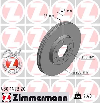 ZIMMERMANN 430.1473.20 Fren Sistemleri Fren Diski - OPEL CALIBRA A (C89) uyumlu