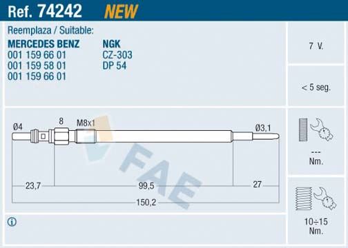 FAE 74242 Ateşleme Sistemi Kızdırma Bujisi - MERCEDES-BENZ M-SERISI (W164) uyumlu
