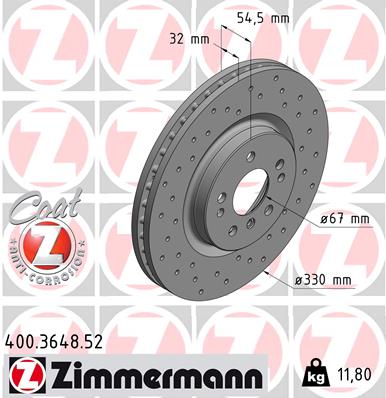ZIMMERMANN 400.3648.52 Fren Sistemleri Fren Diski - MERCEDES-BENZ R-SERISI (W251, V251) uyumlu