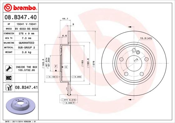 BREMBO 08.B347.40 Fren Sistemleri Fren Diski - MERCEDES-BENZ B-SERISI Sports Tourer (W246, W242) uyumlu