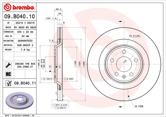 BREMBO 09.B040.11 Fren Sistemleri Fren Diski - AUDI Q5 (8RB) uyumlu