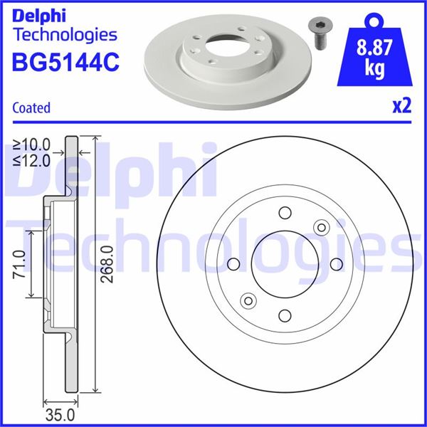 DELPHI BG5144C Fren Sistemleri Fren Diski - DS DS 3 / DS 3 CROSSBACK (UR_, UC_, UJ_) uyumlu