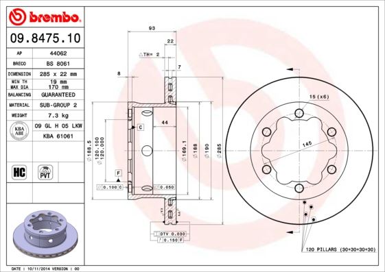 BREMBO 09.8475.10 Fren Sistemleri Fren Diski - MERCEDES-BENZ SPRINTER 2-t Minibüs/Otobüs (B901, B902) uyumlu