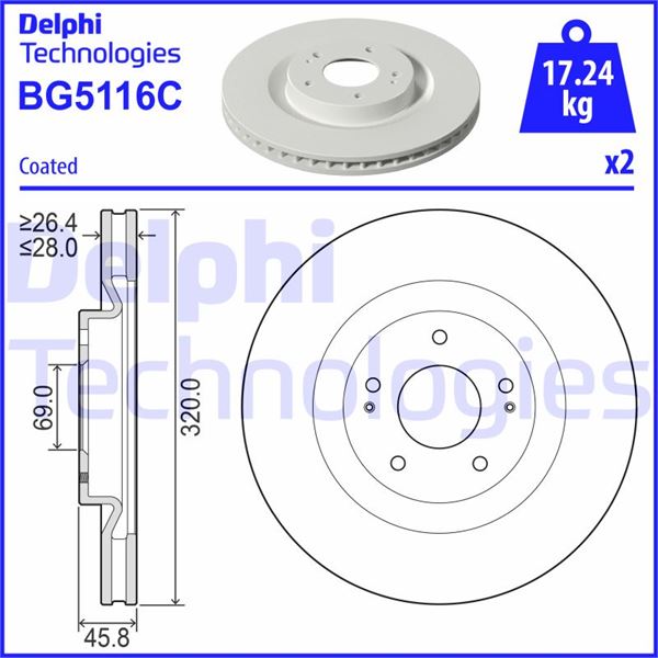 DELPHI BG5116C Fren Sistemleri Fren Diski - MITSUBISHI ECLIPSE CROSS (GK_, GL_) uyumlu