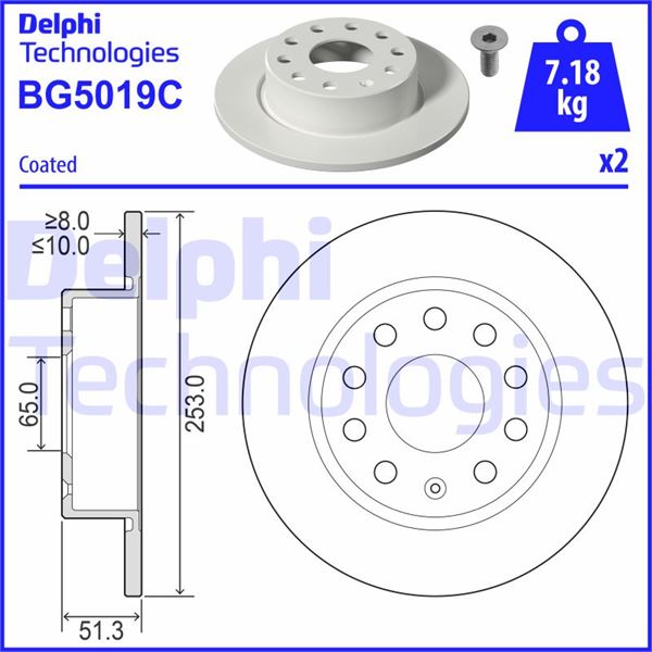 DELPHI BG5019C Fren Sistemleri Fren Diski - SEAT LEON (1P1) uyumlu