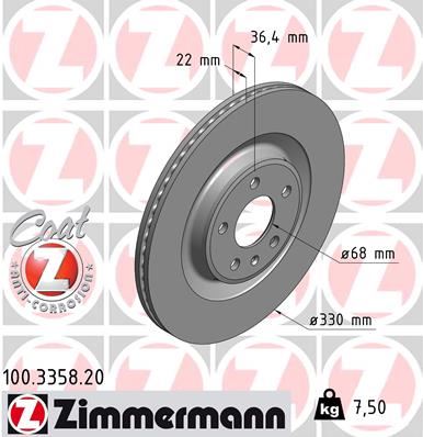 ZIMMERMANN 100.3358.20 Fren Sistemleri Fren Diski - AUDI A7 Sportback (4GA, 4GF) uyumlu