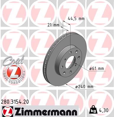 ZIMMERMANN 280.3154.20 Fren Sistemleri Fren Diski - HONDA CIVIC V Hatchback (EG, EH) uyumlu