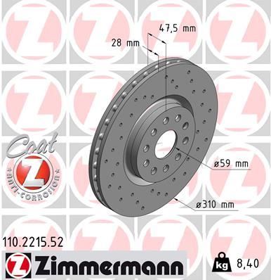 ZIMMERMANN 110.2215.52 Fren Sistemleri Fren Diski - LANCIA KAPPA SW (838_) uyumlu