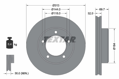 TEXTAR 92108103 Fren Sistemleri Fren Diski - TOYOTA LAND CRUISER 100 (_J1_) uyumlu