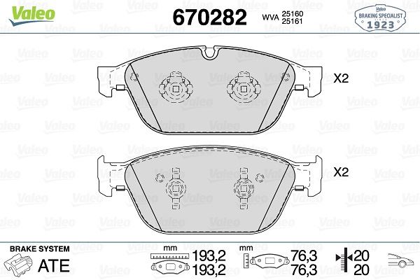 VALEO 670282 Fren Sistemleri Fren Balatası - AUDI A8 D4 (4H2, 4H8, 4HC, 4HL) uyumlu