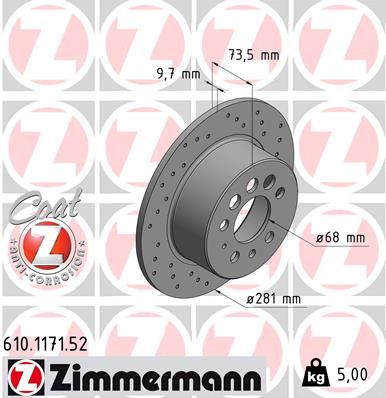 ZIMMERMANN 610.1171.52 Fren Sistemleri Fren Diski - VOLVO 240 (P242, P244) uyumlu