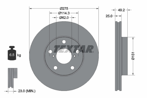 TEXTAR 92139703 Fren Sistemleri Fren Diski - TOYOTA RAV 4 II (_A2_) uyumlu