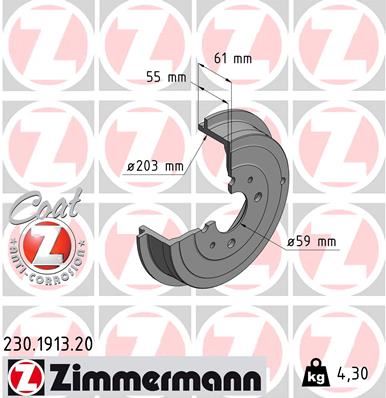 ZIMMERMANN 230.1913.20 Fren Sistemleri Fren Kampanası - FIAT FIORINO Kasa/büyük limuzin (225_) uyumlu