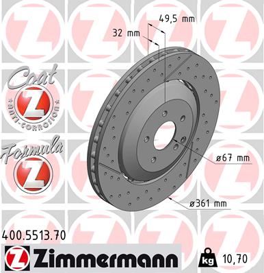ZIMMERMANN 400.5513.70 Fren Sistemleri Fren Diski - MERCEDES-BENZ SLK (R171) uyumlu