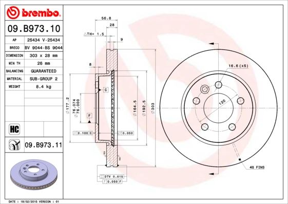 BREMBO 09.B973.11 Fren Sistemleri Fren Diski - VW AMAROK (2HA, 2HB, S1B, S6B, S7A, S7B, AGD) uyumlu