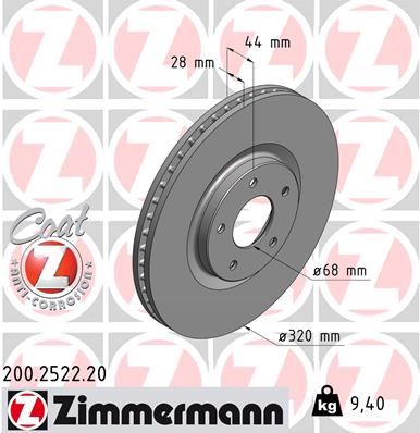 ZIMMERMANN 200.2522.20 Fren Sistemleri Fren Diski - NISSAN QASHQAI I (J10, NJ10) uyumlu