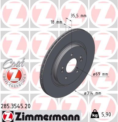 ZIMMERMANN 285.3545.20 Fren Sistemleri Fren Diski - HYUNDAI SANTA FE IV (TM, TMA) uyumlu