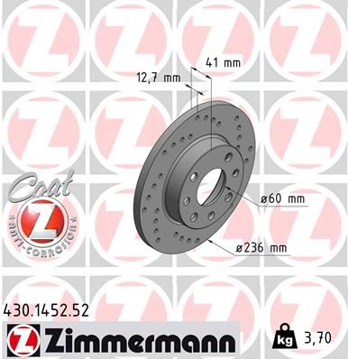 ZIMMERMANN 430.1452.52 Fren Sistemleri Fren Diski - OPEL CORSA A Hatchback (S83) uyumlu