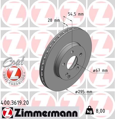 ZIMMERMANN 400.3619.20 Fren Sistemleri Fren Diski - MERCEDES-BENZ E-SERISI T-Model (S211) uyumlu