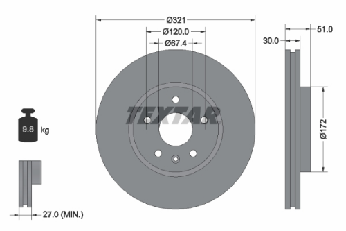 TEXTAR 92187005 Fren Sistemleri Fren Diski - SAAB 9-5 (YS3G) uyumlu