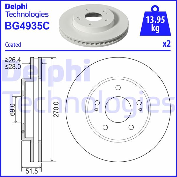 DELPHI BG4935C Fren Sistemleri Fren Diski - MITSUBISHI L200 / TRITON (KA_T, KB_T) uyumlu